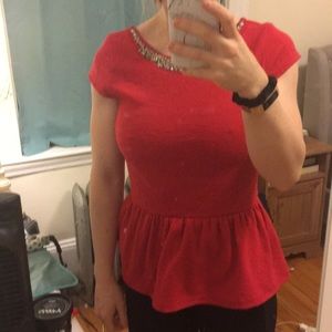 Francesca’s Red Beaded Peplum Top